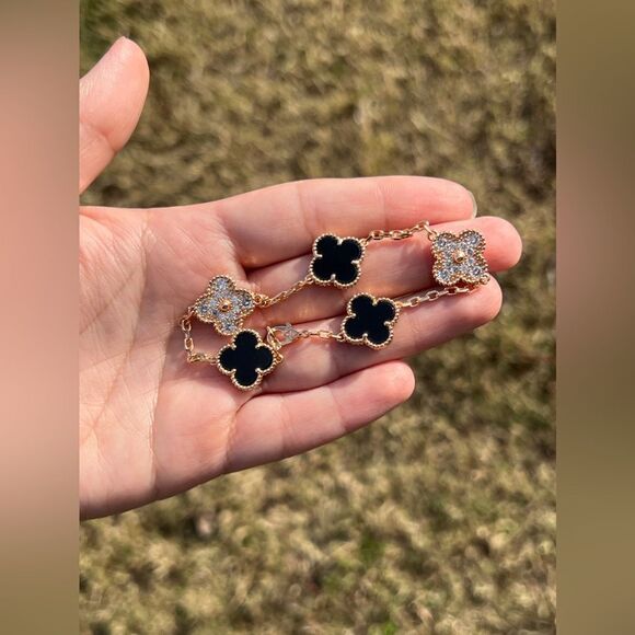 Lucky Alhambra Clover Bracelet Rose Gold Black Stones With Logo - Picture 11 of 11